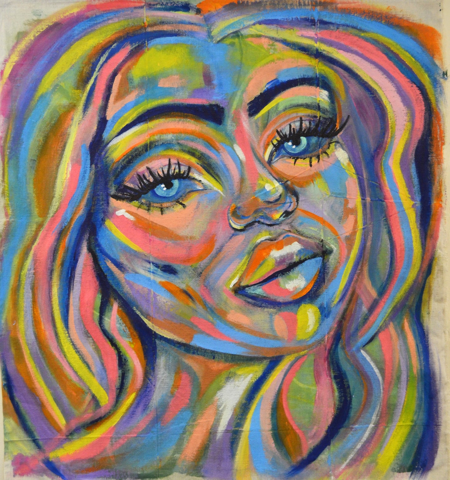 "Crafted with acrylic on canvas, 'Night Shine' measures 82cm x 74cm, offering a mesmerizing portrait that captivates with vibrant colors and a timeless allure. This original piece isn't just art; it's an invitation to uncover the secrets behind the lady's captivating gaze—a stunning addition to elevate any space.