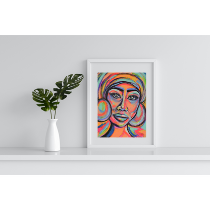  "Framed in sleek white, this vibrant hand-painted acrylic artwork brings a burst of color and dynamic energy to modern living spaces, adding an eye-catching touch of artistic flai