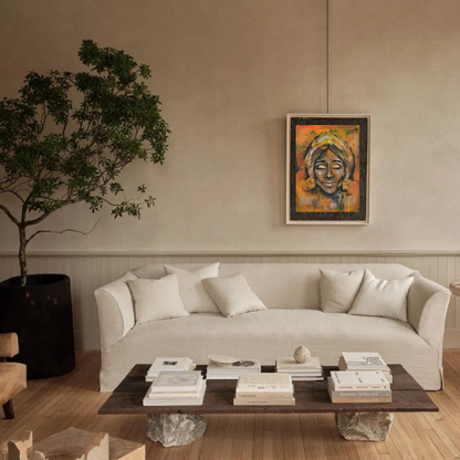 modern space with this A3 acrylic masterpiece adorned by a striking black border and a classy frame. Amidst a trendy home blending rock and tree aesthetics, the artwork's warm oranges, rich browns, deep blacks, and delicate whites exude serene tranquility.